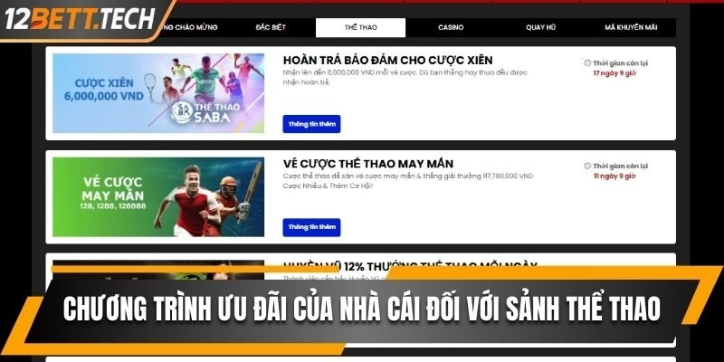 Chương trình ưu đãi của nhà cái đối với sảnh thể thao