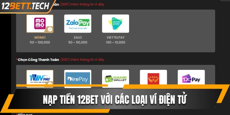 Hướng dẫn nạp tiền 12BET với các loại ví điện tử